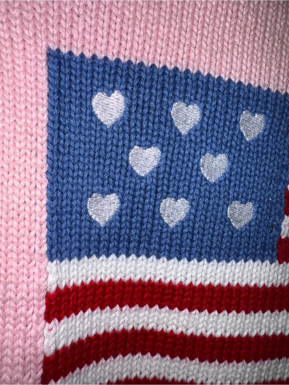State of Mine Girl’s Pink Knit Sweater With Flag Size Girls XS(4/5) NEW!